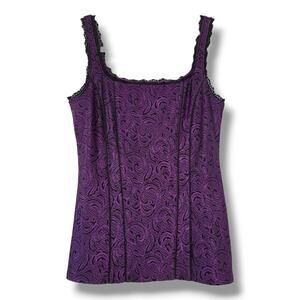 White House Black Market S Y2K Whimsy Regency Purple Brocade Corset Bustier Cami